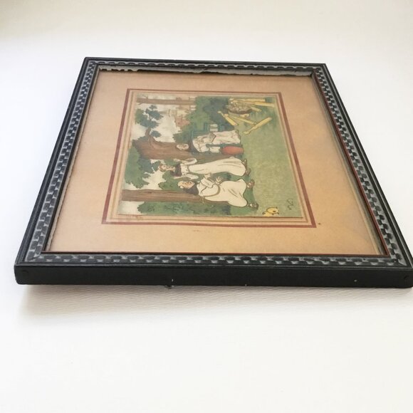 Vintage Harry Eliott Franciscan Monks Friars Lawn Bowling Framed Art Print - Picture 2 of 10